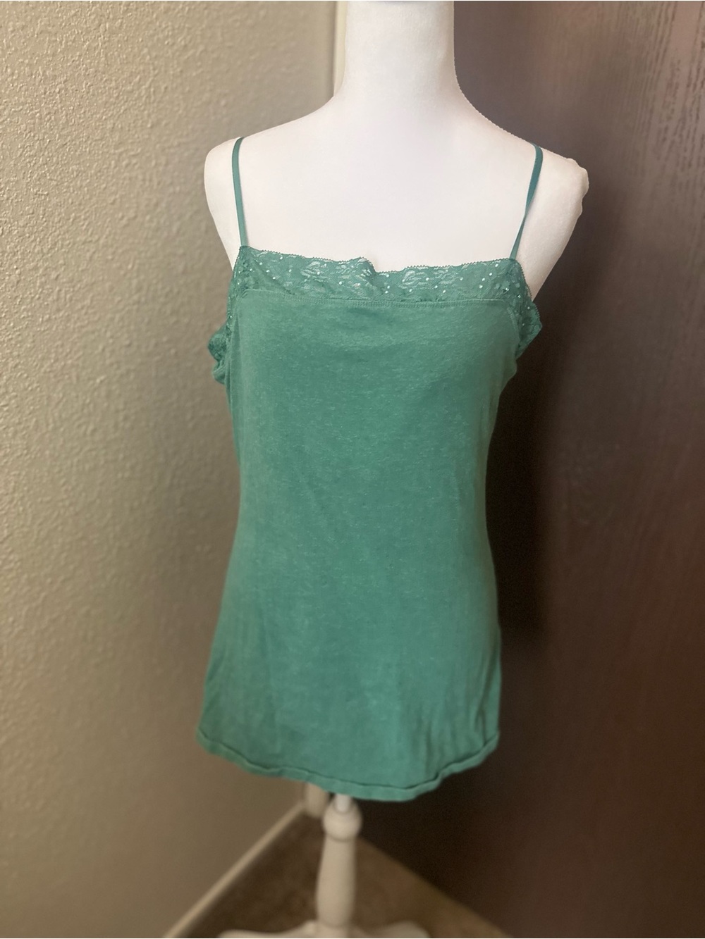 Express Green vintage y2k Lace-Trim Camisole